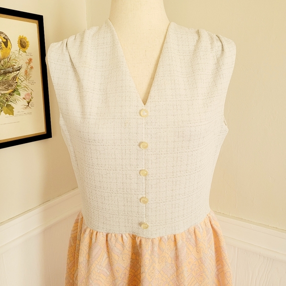 Vintage 60s Peach Silver Shimmer Sparkle Sleeveless Maxi Dress Size Large - Picture 3 of 14